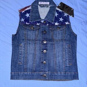 Girls Denim Vest with Star Pattern